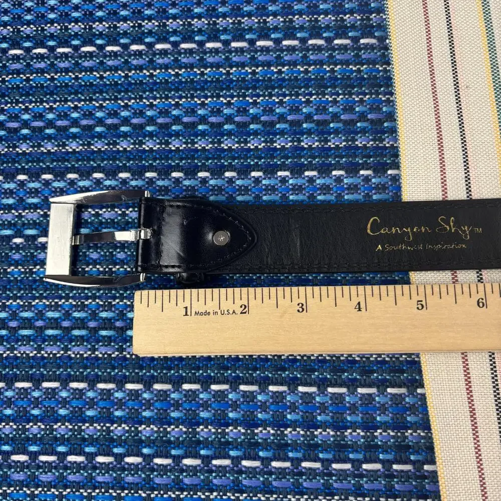 Canyon Sky Belt Mens Medium Black Embossed Southwestern Tooled Silver Buckle